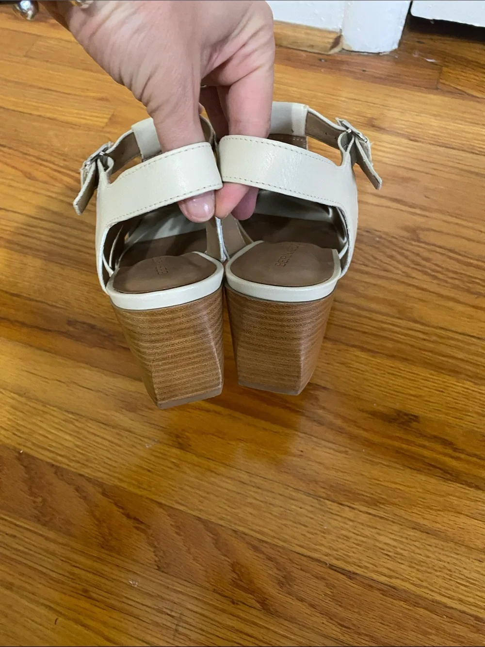 Bernardo Cream Woven Leather Block Heel Sandals